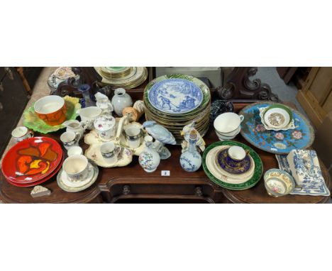 A pair of Poole Pottery dishes, 20cm diameter; a ditto bowl; two toilet jugs; a toilet basin; &amp; various other items of de