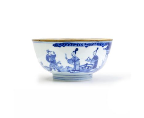 A Chinese blue and white 'Xi xiang ji' bowlQing dynasty, Kangxi period, ruo shen zhen cang seal markFinely painted around the