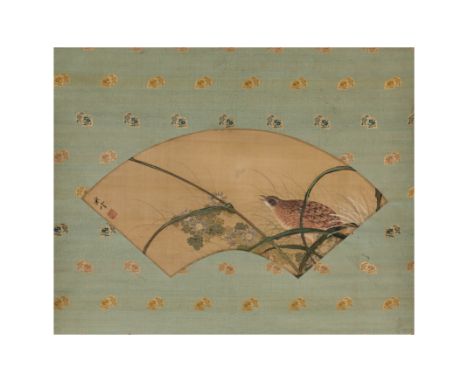 Okamoto Shuki (1807-1862)          A Japanese painting of quail on autumn grass, ink and colour on silk mounted as hanging sc