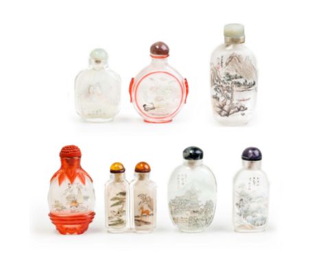 Seven Chinese inside-painted snuff bottles20th centuryComprising: three painted with landscapes, one inscribed 仿南田老人筆意 fang n