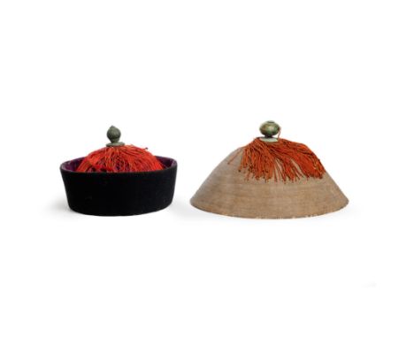 Two Chinese winter and summer hats of officialQing dynasty, 19th centuryComprising a winter hat with wide woolly folded edge 