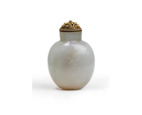 A Chinese pale jade snuff bottleQing dynasty, 19th centuryThe well-hollowed bottle standing on a slightly convex oval foot, c