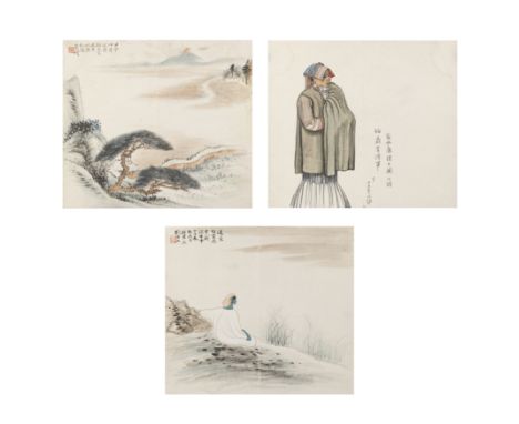 Liu Lishang (1916-2007); Liu Junli (1906-1978); Ding Cong (1916-2009)'Various Scenes'Ink and colour on paper, three album lea