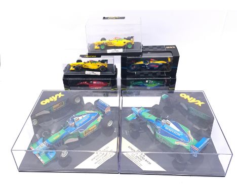 Onyx, a boxed group of Formula 1 models to include 5015 Benetton Ford B193B "J.J.Lehto" (Test Car 1994), 121B Ferrari 643 F1-