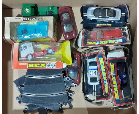 A Slot Car Racing Related Group to include boxed and unboxed Scalextric &amp; Matchbox SCX racing cars &amp; trucks, Scalextr