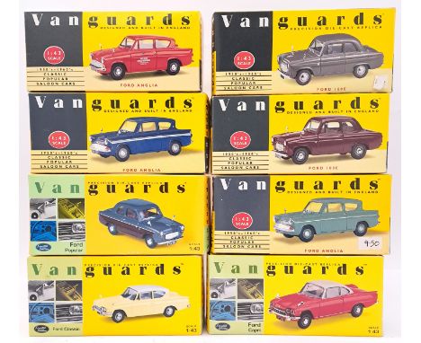 Vanguards, a boxed 1:43 scale Ford group to include VA35003 Ford Classic in Yellow/White, VA34004 Ford Capri in Monaco Red/Er