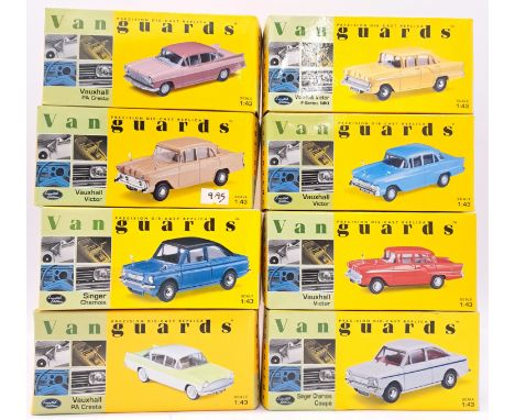 Vanguards, a boxed 1:43 scale Vauxhall/Singer group to include VA40001 Singer Chamois in Turquoise Blue Metallic, VA06400 Vau