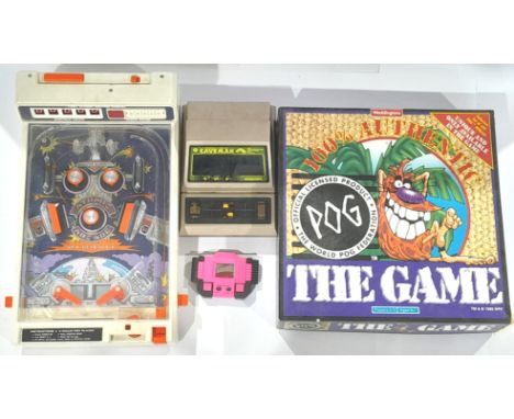 A mixed group of Retro Toys and Games to include Vintage Caveman Game Console, Atomic Arcade Tomy Pinball Electronic Game 197