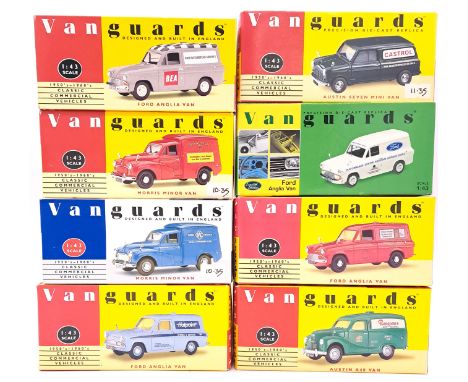 Vanguards, a boxed 1:43 scale Van group to include VA4002 Ford Anglia Van "Hotpoint", VA00412 Ford Anglia Van "Ford Special P