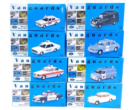 Vanguards, a boxed group of 1:43 scale Police vehicles to include VA04101 Lotus Cortina MKII "Hampshire Constabulary", VA0630