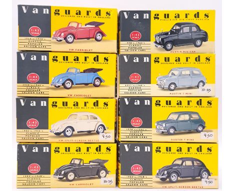 Vanguards, a boxed 1:43 scale Austin/VW group to include VA13000 Austin 7 Mini in Green, VA2000 VW Cabriolet in Red along wit