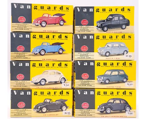 Vanguards, a boxed 1:43 scale Austin/VW group to include VA13000 Austin 7 Mini in Green, VA2000 VW Cabriolet in Red along wit