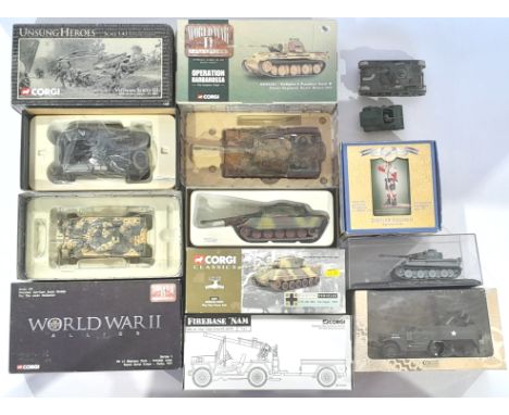 A mainly Corgi mixed Military Group to include Corgi CC60201 1943 Russia, Corgi CC5104 M4 A3 Sherman Tank 1943 Britain, Corgi