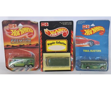 Hotwheels Mattel a mixed Bus group to include Trail busters School Bus, Hot Wheels Premium Greenwood Bus "The Look Of The Fut