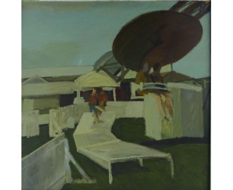 Peter Pretsell (1942-2004), oil on board, a fairground scene circa 1964/65, inscribed verso, 36" x 36", provenance; Edinburgh