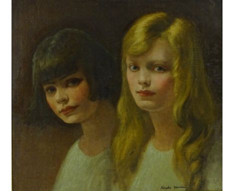 Haydn Mackey (1883-1979), oil on canvas, portrait of 2 girls circa 1920s, signed, 16" x 18", framed.