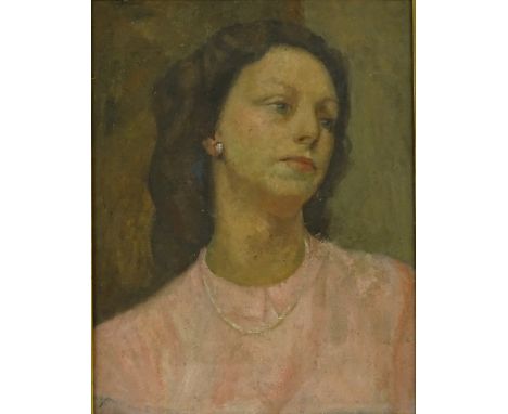 Julia Dorothy Barnby, oil on canvas, portrait of a woman, artist label verso, 18" x 13.5", framed.