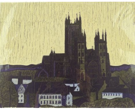 Robert Tavener, lino-cut print, York Minster (son et lumiere), signed in pencil no. 20/30, image 19" x 24", mounted.