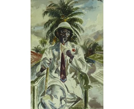 Mid 20th century watercolour, portrait of a Colonial man, unsigned, 19.5" x 13", framed.