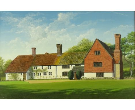 Edward Hersey, oil on canvas, house portrait 1983, signed, 20" x 30", framed.