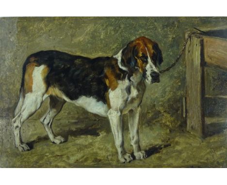 John Emms (1843-1912), oil on board, portrait of a hound, signed and dated 1876, 9" x 14", unframed.