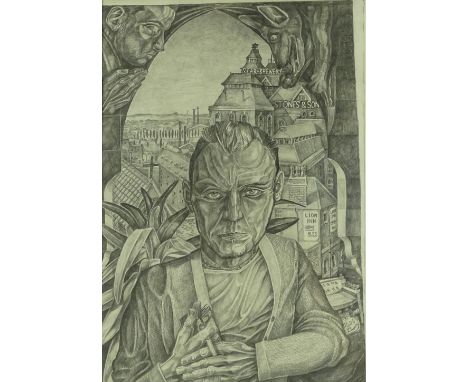 British School, pencil drawing, portrait of a man, unsigned, 22" x 15", framed.