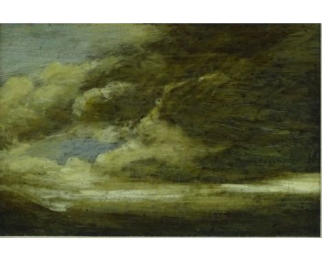 Circle of John Constable, early 19th century oil on millboard, sky study, unsigned, 6" x 9", framed.