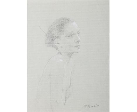 PJ Lynch (b.1962)Female Nude Portrait DrawingCharcoal and chalk on paper, 39 x 29cmSigned and dated (20)'09