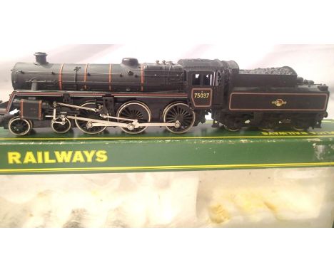 Bachmann Class 4 black Late Crest 75037, in very good condition, in Replica Railways box. P&amp;P Group 1 (£14+VAT for the fi