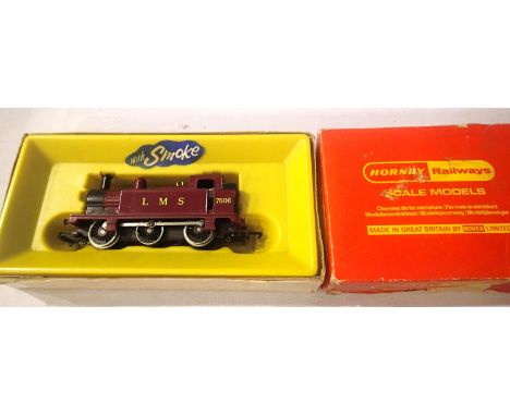 Hornby R452, L.M.S 0.6.0 Tank locomotive, maroon 7606. In fair to good condition, some marks to body and box is poor to fair.
