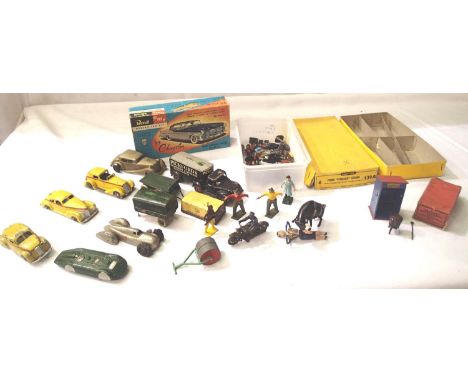 Selection of Diecast Dinky toys, Tootsie Toys, Timpo Toys etc, Playworn/repainted and empty box for Dinky 139A Fordor Sedan. 