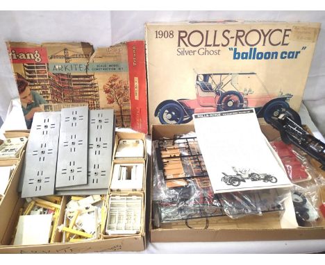 Bandai 1/16 scale plastic kit, 1908 Rolls Royce Silver Ghost balloon car, contents unchecked. Plus Triang Arkitex set , conte