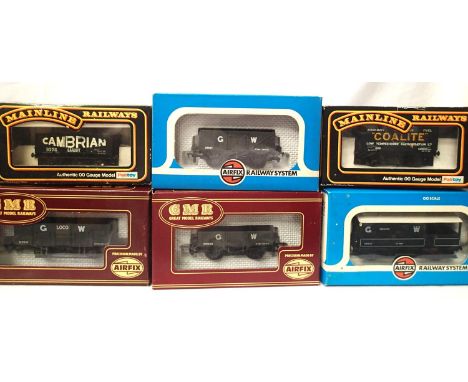 Six boxed OO scale Wagons, private owner, coal, brake van etc. Mostly very good condition, boxes with wear. P&amp;P Group 1 (