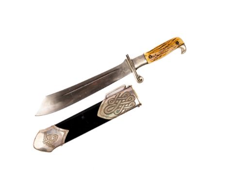 A Third Reich RAD man's hewer, the blade with pre 1935 Eickhorn mark and RAD logo, plated nickel silver hilt with faint engra