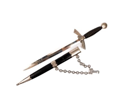 A Third Reich Luftwaffe officer's 1st pattern dagger, plated mounts , in its scabbard, with chains, blade and crosspiece mark