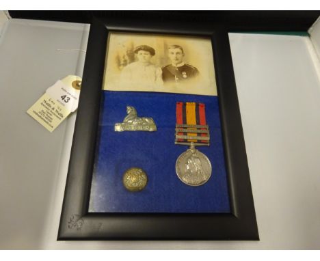 Q.S.A., 3 clasps: CC, OFS, SA02 (E-3891 Tpr G Marks S.A.C.), framed with Victorian Royal Arms button, collar badge with scrol