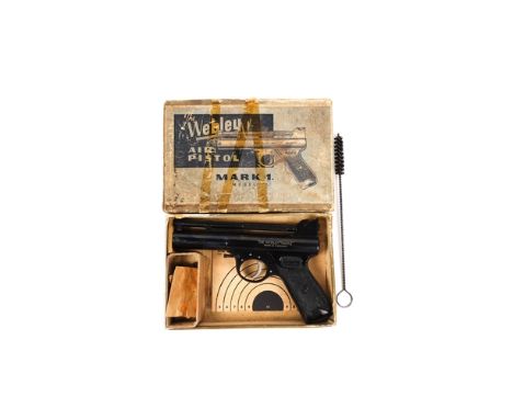 A good post war pre 1958 .22" Webley Mark I air pistol, number 361, blued with dark brown bakelite grips. GWO &amp; VGC, reta