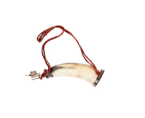 A good quality Georgian  26th Light Infantry officer's priming horn, 8", plated hinged pouring spout and end cap engraved "26