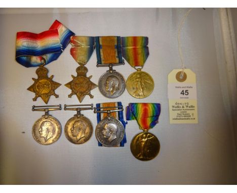 WW1 medals: 1914-15 star, BWM and Victory (3284 Pte T Wickes R Suss.R), NVF, mounted as worn; single 1914-15 star (66823 Spr 