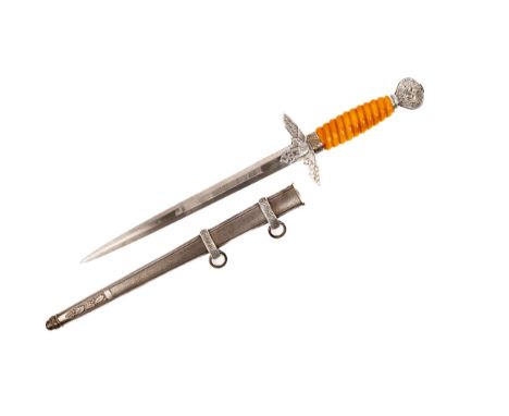 A Third Reich second pattern Luftwaffe officer's dagger, by Emil Voos, Solingen, in its scabbard. GC (the blade scratch clean