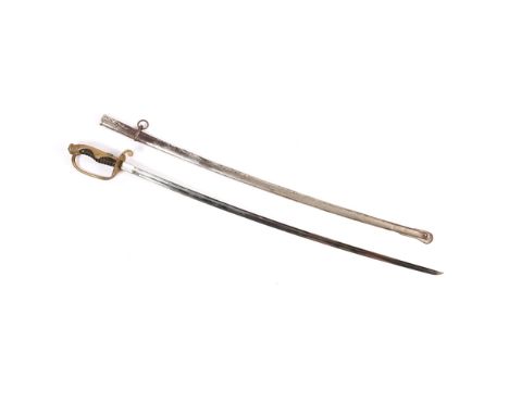 A Japanese 1875 pattern Warrant Officer's parade sword, plated blade 30½", brass hilt with wire bound horn grip, in its plate