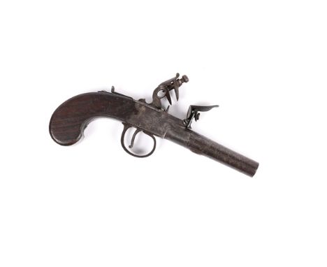 A late 18th century 65 bore flintlock boxlock pocket pistol, 7" overall, turn off barrel 2½", with London proofs, the frame e