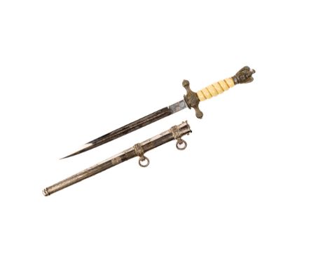 A Third Reich Naval officer's dagger, by E &amp; F Horster, Solingen, the blade etched with fouled anchors and dolphins, grey
