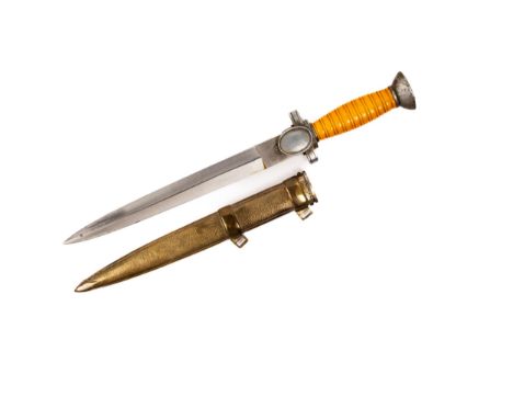 A Third Reich Red Cross man's dagger, alloy hilt (cracked and perished), blade marked "RZM", in its scabbard. GC £280-300