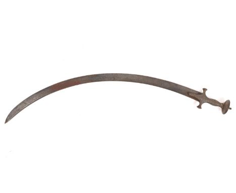 A late 18th century Indian tulwar, blade 29", apparently of English manufacture with faint etching of crown, musical instrucm