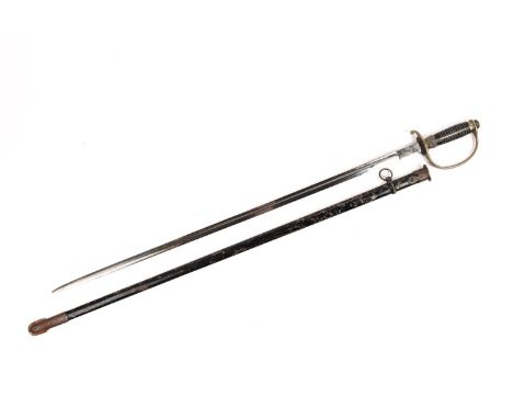 A Third Reich SS officer's sword,  plated blade 32¾", with Puma Solingen and SS markings, white metal hilt with SS escutcheon