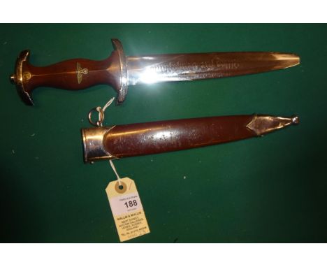 A Third Reich SA man's dagger, with nickel plated mounts, blade marked "RZM M7/83" (tip removed and repolished), in its scabb
