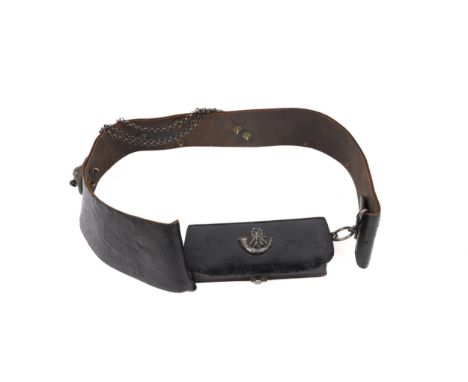 A scarce Victorian Welsh Rifle Volunteer officer's black patent leather shoulder belt and pouch, silvered mounts including wh