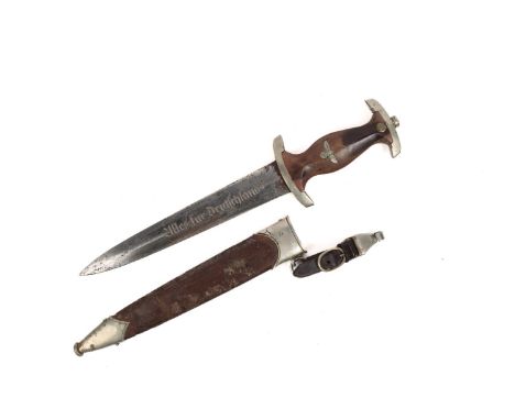 A Third Reich SA man's dagger, blade marked "Aug Terten WW Solingen GR", complete with its scabbard and belt hanger. QGC (han
