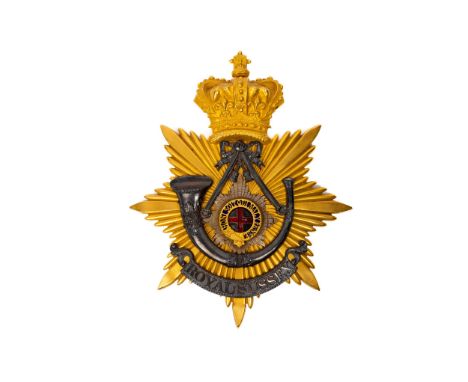 A fine Officer's 1844 pattern 'Albert' shako plate of the Royal Sussex Regiment, gilt, silvered and enamelled with Light Comp